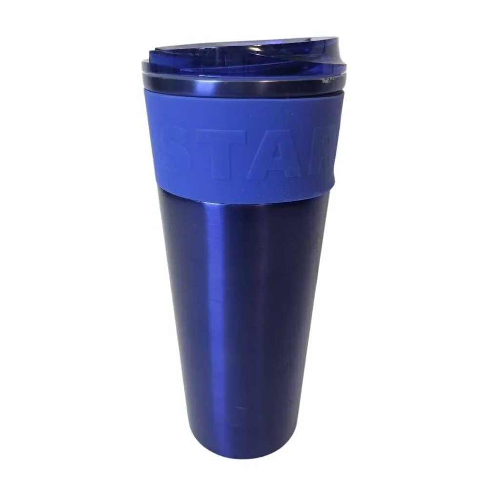 Starbucks stainless steel tumbler, rubber logo band. 16oz.